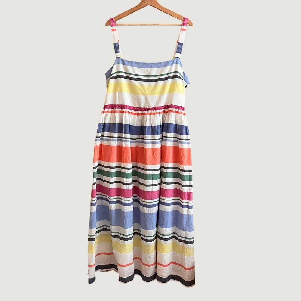 Gap Womens XL Rainbow Stripe Maxi Dress Smocked Back Pockets Summer NWT - Picture 2 of 16